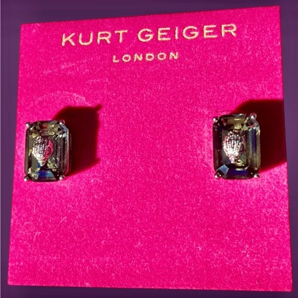 Kurt Geiger Earrings NEW W/tag Olive green Crystal Stud/gunmetal silver setting - Picture 4 of 12